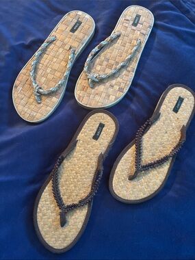 J Crew Bamboo Tatami Sandals Flip Flops Slides Two Pair Sz 10
